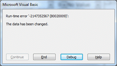 Microsoft Visual Basic Run-time error '-2147352567 (80020009)': The data has been changed.